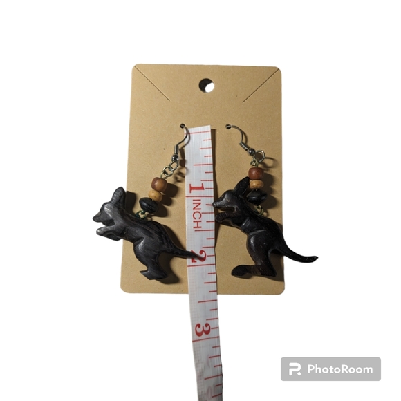 Wooden Kangaroo Earrings. Brown. 1 Pair. Handmade. - Picture 4 of 7
